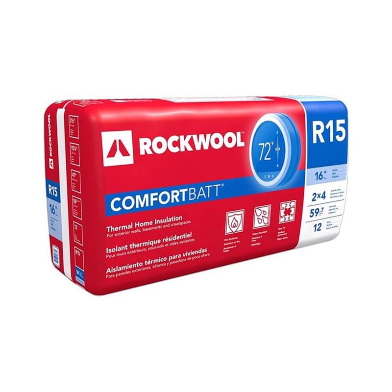 Rockwool RXCB351525 ComfortBatt 15.25 in. W X 47 in. L X 3.5 in. R15 Unfaced Insulation Batt 59.7 sq ft