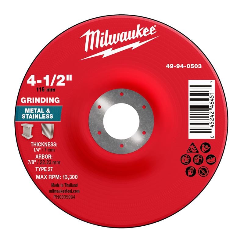 Milwaukee Tool 49-94-0503 Milwaukee 4.5 in. D X 7/8 in. X 1/4 in. thick Metal Grinding Wheel