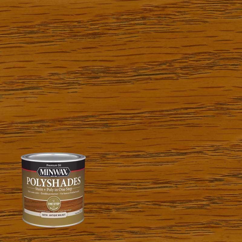 Minwax 213404444 PolyShades Semi-Transparent Satin Antique Walnut Oil-Based Stain/Polyurethane Finish 1/2 pt