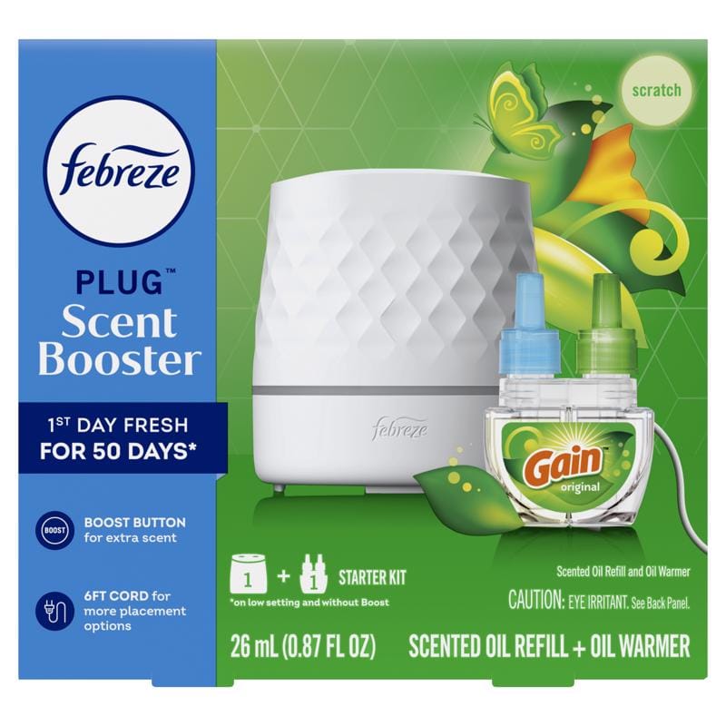 Febreze 80787494 Plug Scent Booster Gain Original Scent Air Freshener Starter Kit 0.87 oz Solid 1 pk