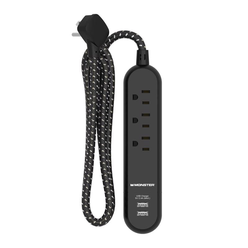 Monster 1713 Just Power It Up 4 ft. L 3 outlets Power Strip with USB Ports Black