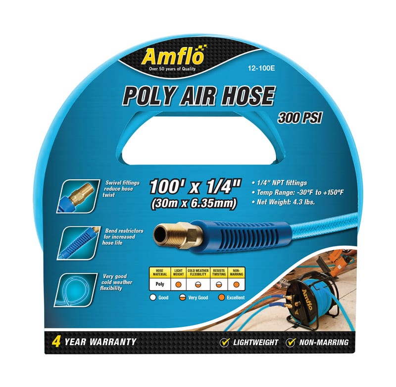 Amflo AMFL12100E 100 ft. L X 1/4 in. D Polyurethane Air Hose 300 psi Blue