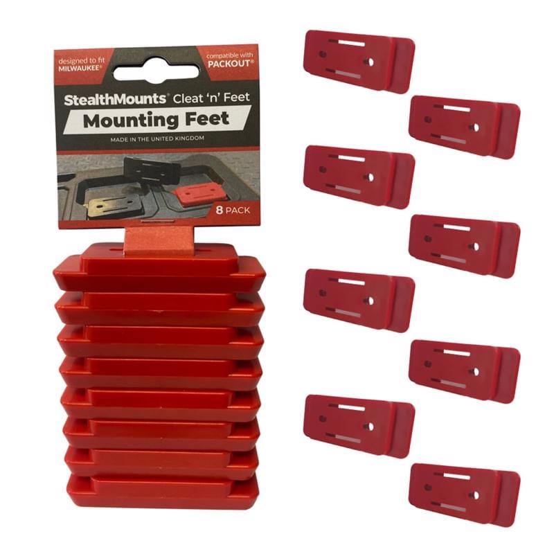 Stealthmounts PAC-F-02-8 Mounting Feet Compatible with Milwaukee Packout; Red ABS Packout Holder 8 pk