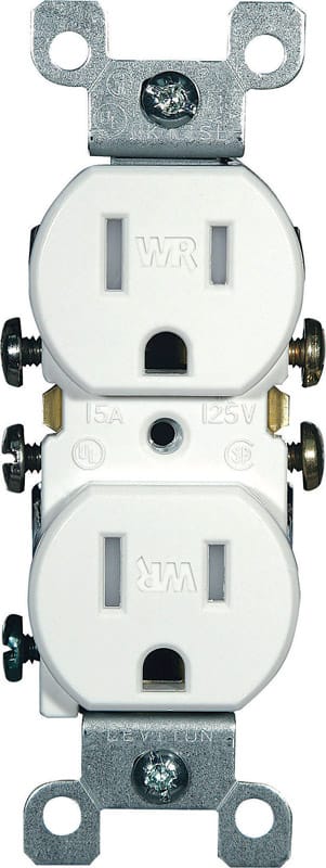 Leviton W5320-T0W 15 amps 125 V Duplex White Outlet 5-15R 1 pk