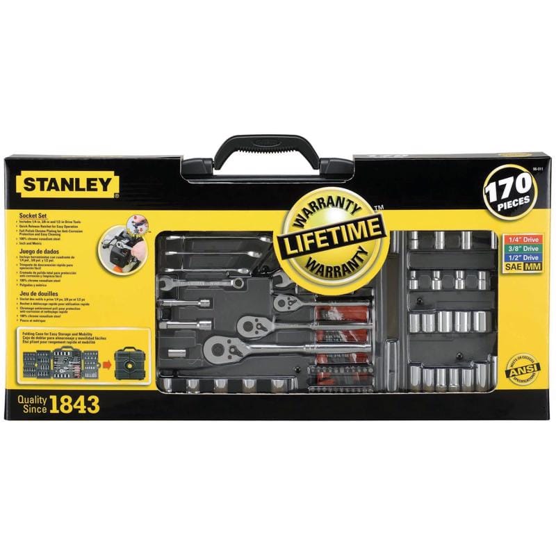 Stanley 96-011 1/4 & 3/8 & 1/2 in. drive Metric/SAE Socket and Ratchet Set 170 pc