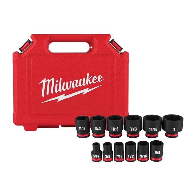 Milwaukee 49-66-7005 Shockwave 3/8 in. drive SAE 6 Point Standard Impact Rated Shallow Socket Set 12 pc
