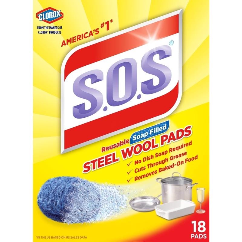 S.O.S 10016500980183 Heavy Duty Steel Wool Pads For Multi-Purpose 6.45 in. L 18 pk