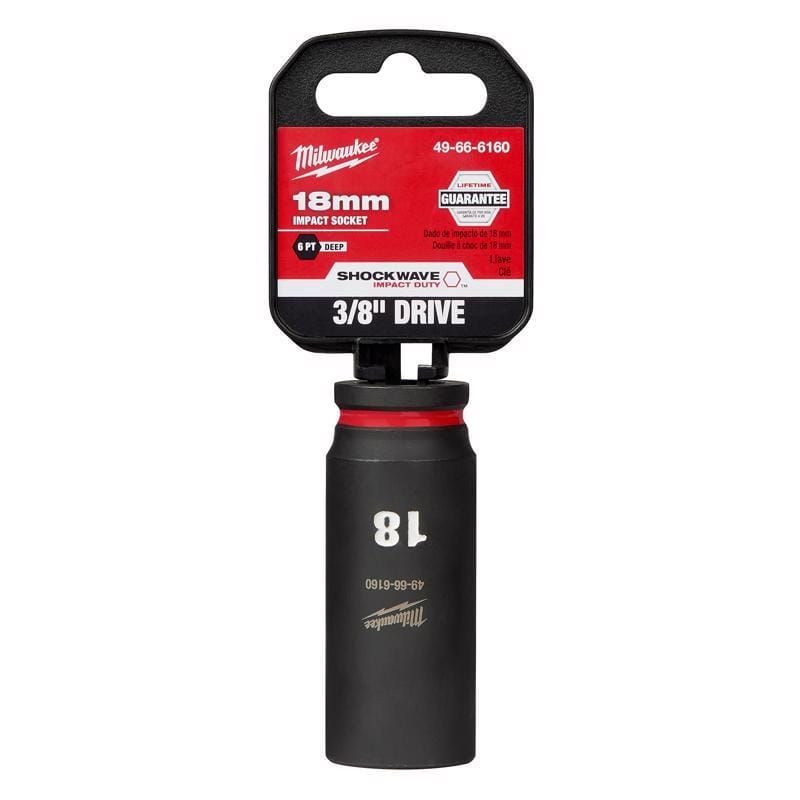 Milwaukee 49-66-6160 Shockwave 18 mm drive X 3/8 in. drive Metric 6 Point Deep Impact Socket 1 pc