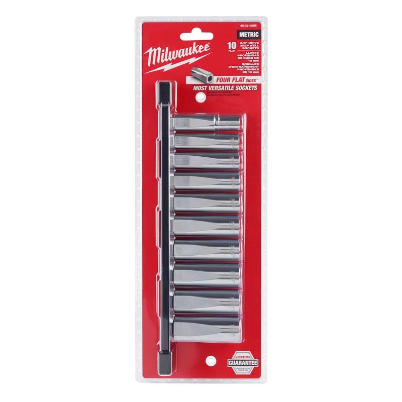 Milwaukee 48-22-9505 3/8 in. drive Metric 6 Point Chrome Deep Well Socket Set 10 pc