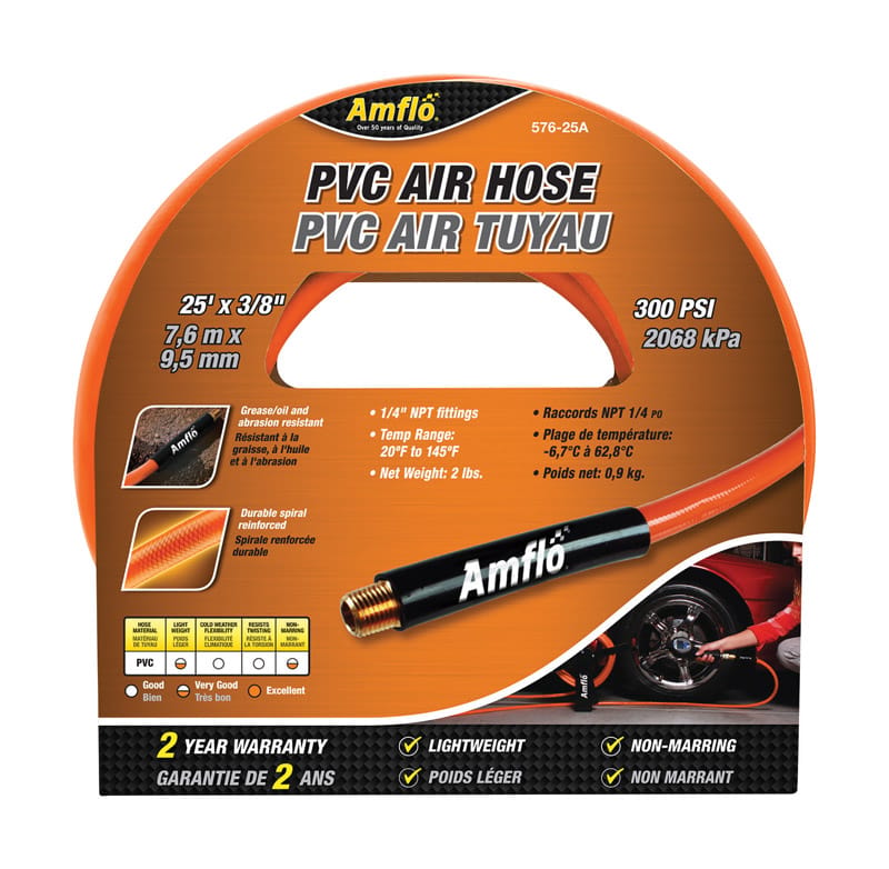 Amflo AMFL57625A 25 ft. L X 3/8 in. D Polyvinyl Air Hose 300 psi Orange