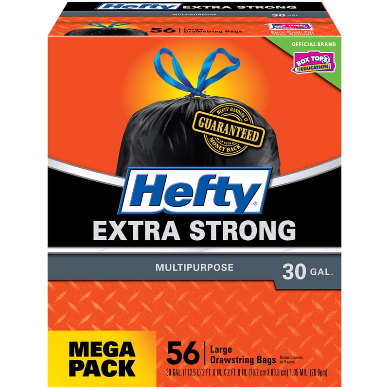 Hefty E85656 CinchSak 30 gal No Scent Trash Bags Drawstring 56 pk