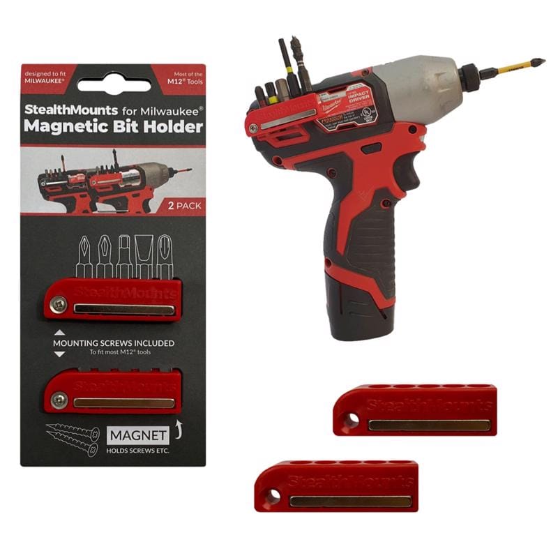 Stealthmounts BH-MW12-RED-2 Bit Holders Compatible with Milwaukee M12; Red ABS Magnetic Bit Holder 2 pk