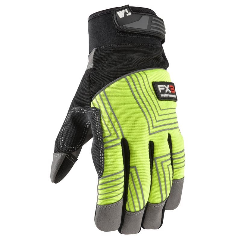 1WELLS Lamont 7864L Wells Lamont FX3 Men's Indoor/Outdoor Hi-Viz Work Gloves Black/Yellow L 1 pair