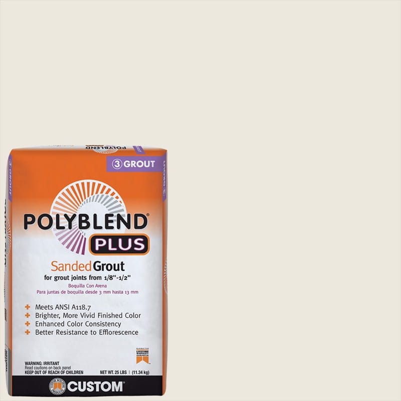 Custom Building Products PBPG38125 Polyblend Plus Indoor and Outdoor Bright White Sanded Grout 25 lb