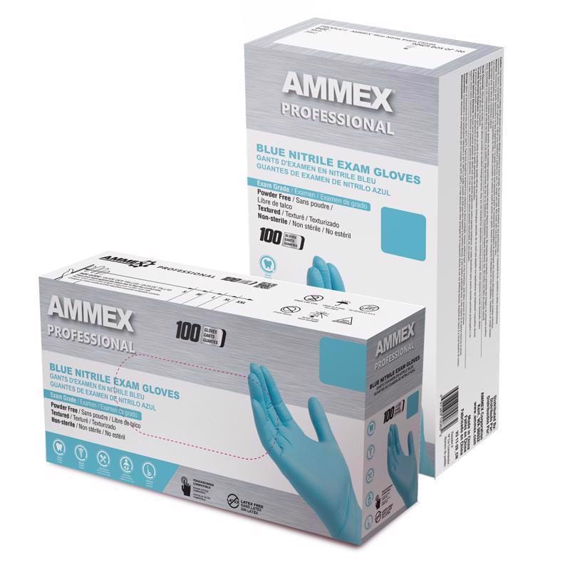 Ammex APFN44100 Professional Nitrile Disposable Exam Gloves Medium Blue Powder Free 100 pc