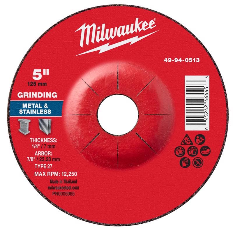 Milwaukee 49-94-0513 5 in. D X 7/8 in. X 1/4 in. thick Metal Grinding Wheel