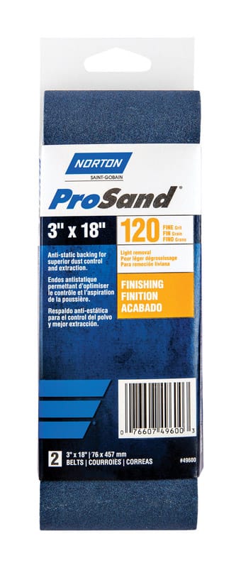 Norton 07660702229 ProSand 18 in. L X 3 in. W Zirconia Alumina Cloth Portable Sanding Belt 120 Grit Medium 2 pk