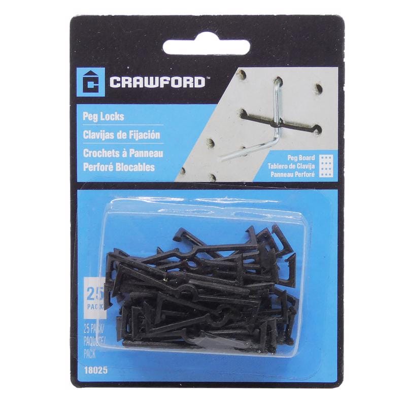 Crawford 18025 Zinc Plated Black Plastic 0.05 in. Peg Hook Locks 25 pk