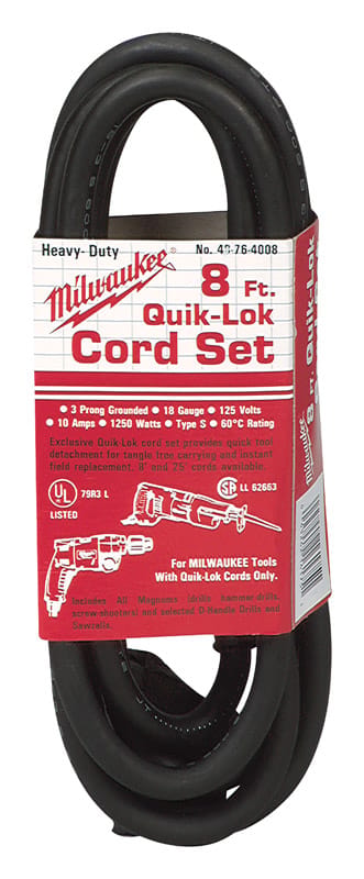 Milwaukee 48-76-4008 Quik-Lok 18/3 125 V 8 ft. L Power Cord