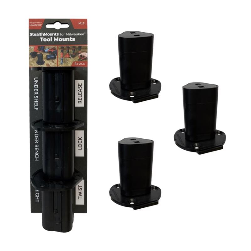 Stealthmounts TM-MW12-BLK-3 Tool Holders Compatible with Milwaukee M12; Black ABS Tool Holder 3 pk