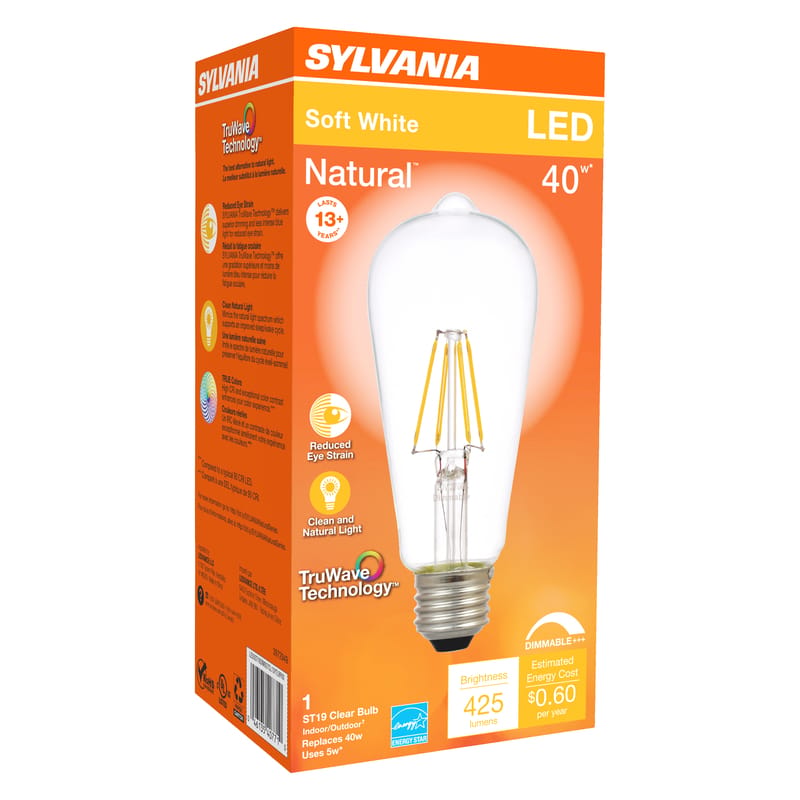 Sylvania 40771 Natural ST19 E26 (Medium) LED Bulb Soft White 40 Watt Equivalence 1 pk