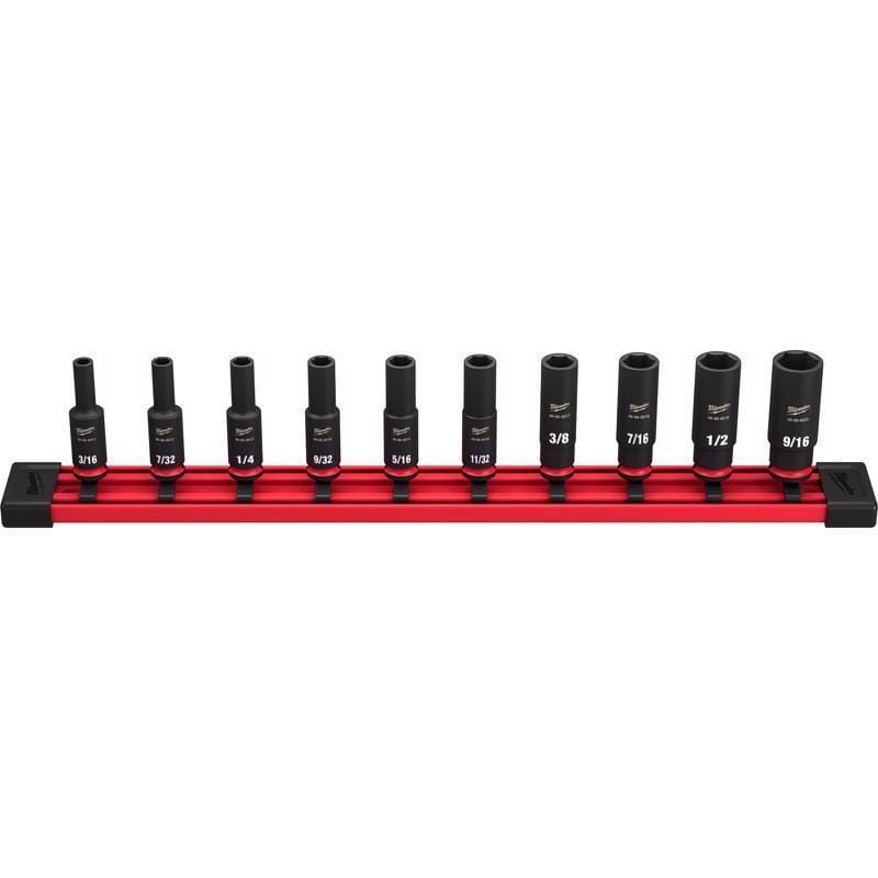 Milwaukee 49-66-7001 Shockwave 1/4 in. drive SAE 6 Point Impact Rated Deep Socket Set 10 pc