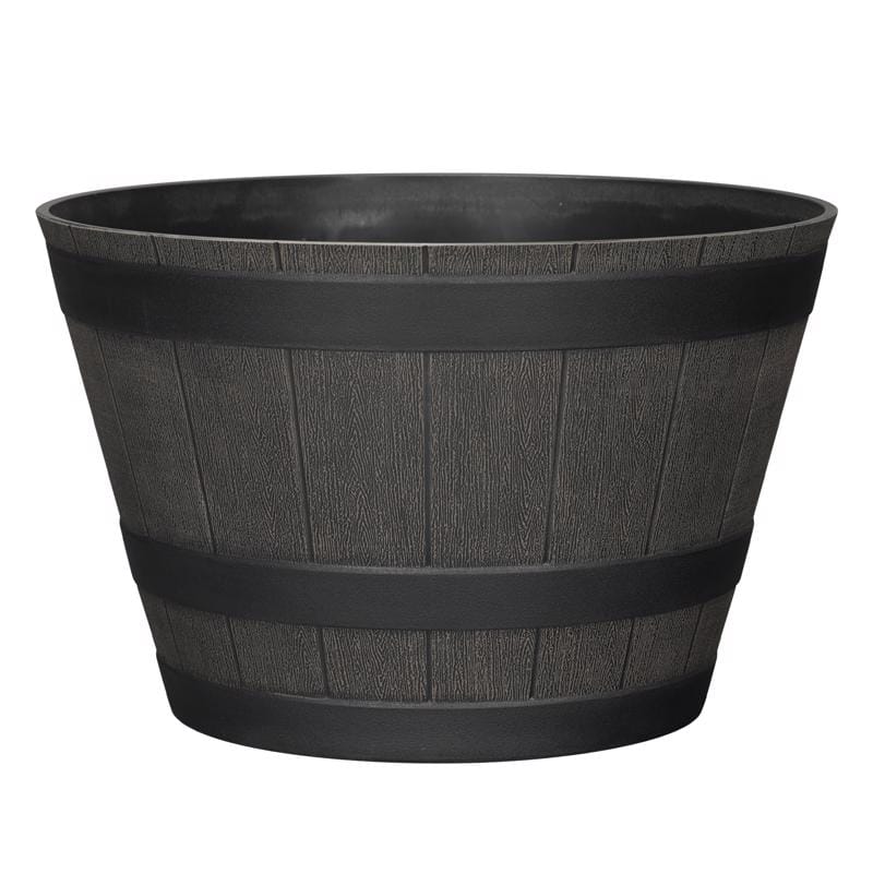 L&G PVG3614TNI 9 in. H X 14 in. W X 14 in. D X 14 in. D Polyresin Whiskey Barrel Planter Brown