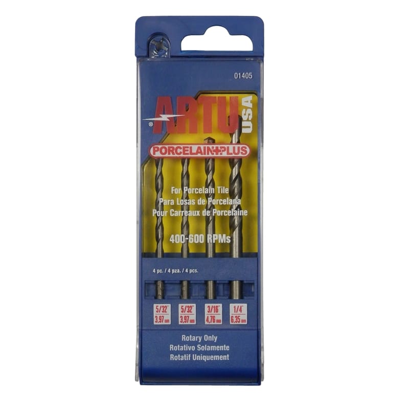 Artu 01405 Porcelain Plus Tungsten Carbide Tipped Glass and Tile Bit Set Straight Shank 4 pc