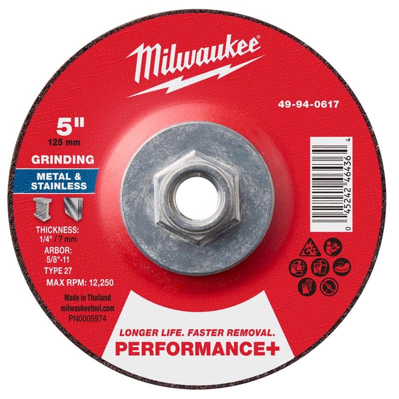Milwaukee Tool 49-94-0617 Milwaukee 5 in. D X 5/8-11 in. X 1/4 in. thick Metal Grinding Wheel 1 pk