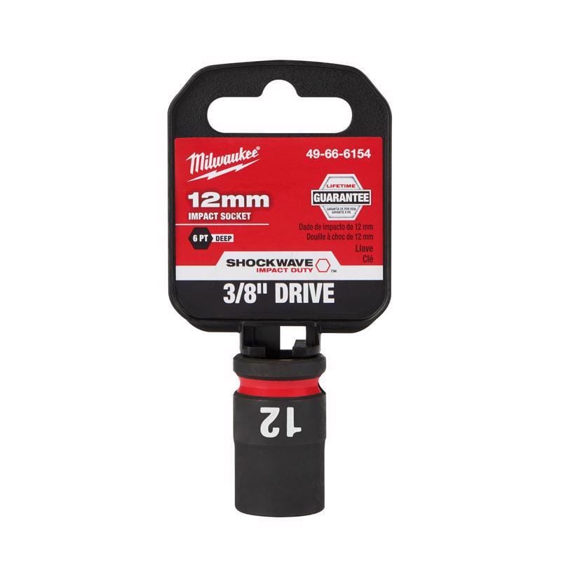 Milwaukee 49-66-6154 Shockwave 12 mm X 3/8 in. drive Metric 6 Point Deep Impact Socket 1 pc