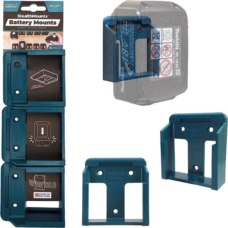 Stealthmounts BM-MK18-BLU-6 Battery Mounts Compatible with Makita 18V LXT; Blue ABS Battery Holder 6 pk